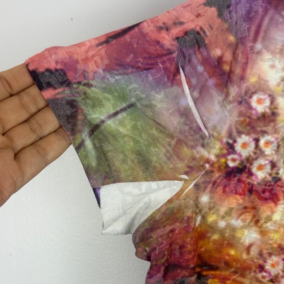 Elena Wang Vibrant Tie Dye Butterfly Print Semi Sheer Short Sleeve Tee Size M - Picture 4 of 9